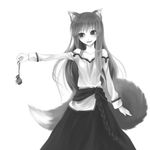 animal_ears bad_id bad_pixiv_id greyscale holo long_hair monochrome saki_(pixiv303252) solo spice_and_wolf tail wolf_ears 