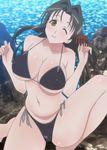  bikini black_hair breasts erect_nipples kanokon kyuubi large_breasts milf multiple_tails ocean swimsuit takami_akio tamamo 