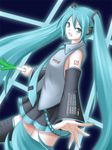  aqua_eyes aqua_hair aqua_nails bad_id bad_pixiv_id detached_sleeves hatsune_miku headset long_hair meso_(gjmeso) nail_polish skirt solo spring_onion thighhighs twintails vocaloid 