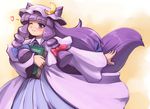  book hat long_hair one_eye_closed patchouli_knowledge purple_hair ribbon solo tdk touhou 
