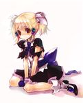  blonde_hair boots brown_eyes child gloves irui_guneden maca ribbon sitting solo super_robot_wars twintails 