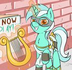  amber_eyes clothing equine fearingfun female feral friendship_is_magic fur green_fur hair horn horse looking_at_viewer lyra_(mlp) lyra_heartstrings_(mlp) magic mammal mask my_little_pony pony solo two_tone_hair unicorn 
