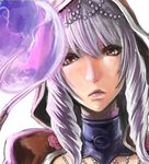  cape choker claw_(weapon) drill_hair hood jewelry lips necklace nyaasora orb pearl red_eyes silver_hair solo soulcalibur soulcalibur_v twin_drills twintails upper_body viola_(soulcalibur) weapon 