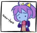  1girl :3 ahoge blue_skin borrowed_character bow chibi fellatio ghost hair_bow hetero ian_chase lowres marina_(noill) meme nyoro~n oral original penis ponytail purple_hair solo_focus sweater watermark web_address 