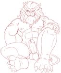  abs anthro biceps big_muscles claws digimon digitigrade erection feline fur leomon lion male mammal muscles nipples nude pecs penis pose sitting sketch solo thegreatmatsutzu toes 