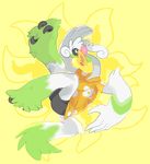  avian beak bird black_eyes claws clothing green_feahters green_feathers solo white_eyes white_feathers yolk_(artist) 