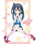  black_hair blush brown_eyes eating food hair_bobbles hair_ornament heart kanikama kitashirakawa_anko long_hair mary_janes mochi musical_note one_side_up school_uniform shoe_dangle shoes sitting socks solo star tamako_market wagashi 