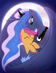  blue_eyes blue_hair crown cub cute duo equine eyes_closed female feral friendship_is_magic hair horn horse long_hair mammal my_little_pony night pegasus pony princess_luna_(mlp) purple_hair royalty scappo scootaloo_(mlp) smile winged_unicorn wings young 