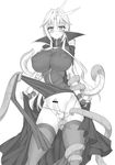 1girl antenna_hair aqua_eyes areolae bare_shoulders blue_hair blush boots breasts bursting_breasts cleavage detached_sleeves final_fantasy final_fantasy_ix genderswap huge_breasts jiz kuja long_hair monochrome newhalf open_mouth penis ribbon simple_background testicles thigh_boots thighhighs very_long_hair 