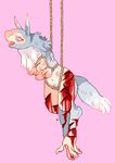 blood blue_fur bondage bound breasts cuts female fur gore nude pink_background plain_background rope scar teeth tongue white_fur yucky 