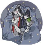  ambiguous_gender anthro bandanna black_eyes blanket blush canine claws couple cute duo fur grey_fur kerchief mammal pawpads plain_background romantic stars transparency transparent_background white_fur wolf yolk_(artist) 