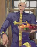  cherry dark_skin dark_skinned_male enrico_pucci ffc food fruit jojo_no_kimyou_na_bouken looking_at_viewer male_focus solo white_hair 