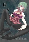  ascot black_legwear blush breasts colored_eyelashes crotch_seam english feet green_hair kazami_yuuka large_breasts makura_cover open_mouth panties panties_under_pantyhose pantyhose plaid plaid_vest red_eyes shirt short_hair soles solo spread_legs toes touhou underwear vest 