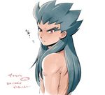  inazuma_eleven_(series) inazuma_eleven_go inazuma_eleven_go_chrono_stone long_hair looking_back male_focus mizuhara_aki shirtless solo translation_request upper_body white_background zanak_abalonic 