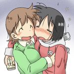  aioi_yuuko black_hair blush brown_hair can drunk gaketsu lowres multiple_girls nichijou open_mouth shinonome_nano short_hair sweater tears translated winding_key 