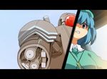  blue_eyes blue_hair clenched_teeth futatsuki_hisame hair_bobbles hair_ornament hat kawashiro_nitori key mecha short_hair sliced solo split_screen teeth touhou two_side_up 