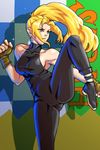  bad_deviantart_id bad_id banned_artist bare_shoulders blonde_hair blue_eyes bodysuit boots breasts cameltoe collarbone fighting_stance fingerless_gloves gloves halterneck kamiomutsu large_breasts long_hair ponytail sarah_bryant solo standing standing_on_one_leg toned virtua_fighter 