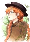  anne_of_green_gables anne_shirley braid flower grey_eyes hat lily_of_the_valley orange_hair solo tonykun twin_braids upper_body 