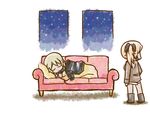  closed_eyes couch elma_leivonen katharine_ohare lying mukiki multiple_girls short_hair sleeping smile world_witches_series 