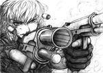  bad_id bad_pixiv_id dual_wielding fingerless_gloves firing gloves greyscale gun holding imizu_(nitro_unknown) kirisame_marisa locked_slide military military_operator monochrome shell_casing short_hair smoke solo touhou weapon 