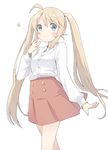  ahoge ataru_(ataru_squall) blonde_hair blue_eyes blush heart long_hair looking_at_viewer original simple_background skirt smile solo standing twintails white_background 
