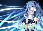  ajikan_(azican) bad_id bad_pixiv_id blue_hair bridal_gauntlets center_opening green_eyes hatsune_miku hatsune_miku_(append) long_hair navel necktie open_mouth solo thighhighs twintails very_long_hair vocaloid vocaloid_append 