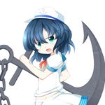  anchor bad_id bad_pixiv_id blue_eyes blue_hair chain frown fuuen_(akagaminanoka) hat murasa_minamitsu open_mouth sailor sailor_hat short_hair simple_background solo touhou white_background 