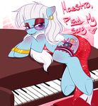  blue_fur bracelet corrupteddiscipline cutie_mark dress english_text equine eyeshadow eyewear female feral friendship_is_magic fur glasses gold hair horse jewelry looking_at_viewer makeup mammal musical_instrument my_little_pony photo_finish_(mlp) piano piercing pony pose sparkles sunglasses text white_hair 