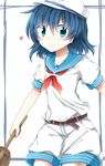  aqua_eyes bad_id bad_pixiv_id belt black_hair blue_hair frame fuuen_(akagaminanoka) hat heart hishaku murasa_minamitsu sailor sailor_hat shirt short_hair shorts smile solo touhou 