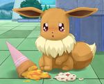  &#12467;&#12540;&#12522; :&lt; :c ??? accident blush brown_fur building bush bushes cone crying cute eevee feral frown fur ice_cream nintendo pok&#233;mon pok&eacute;mon sad split tears tiny tree trembling video_games 