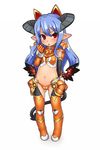  animal_ears blue_hair blush cameltoe child demon_tail flat_chest gloves gochou_(kedama) horns looking_at_viewer navel open_mouth pointy_ears red_eyes shinrabanshou solo tail wings yoru_maou_belpheria 