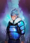  armor blue_hair fur_trim harliskudo male_focus naruto naruto_(series) scar senju_tobirama silver_hair solo white_hair 