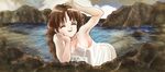  brown_hair closed_eyes dress game_cg long_hair nature non-web_source olive_oyl princess_maker princess_maker_2 rock see-through smile solo water 