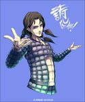  black_hair blue_background bodysuit collarbone illuso jojo_no_kimyou_na_bouken kei-suwabe looking_at_viewer male_focus pose simple_background solo upper_body 