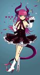  asami_(space_neko) blue_eyes detached_sleeves elizabeth_bathory_(fate) elizabeth_bathory_(fate)_(all) fate/extra fate/extra_ccc fate_(series) flat_chest high_heels horns long_hair pantyhose purple_hair shoes solo tail two_side_up 