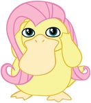  alpha_channel ambiguous_gender anime avian beak blue_eyes crossover duck equine feral fluttershy_(mlp) friendship_is_magic hair hand_on_head horse hybrid long_hair looking_at_viewer mammal my_little_pony nintendo nrxia pink_hair pok&#233;mon pok&eacute;mon pony psyduck standing teal_eyes video_games what yellow_skin 