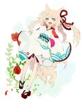  animal_ears bad_id bad_pixiv_id banned_artist flower harano japanese_clothes long_hair looking_at_viewer open_mouth original smile solo tail 
