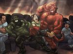  big_muscles body_hair bulge captaingerbear chest_hair chesthair confused demon disgusted female gun happy hellboy laugh leather male muscles orc ranged_weapon skimpy_clothing theater weapon 