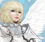  androgynous armor black_eyes blonde_hair lips looking_at_viewer original pon short_hair solo upper_body wings 