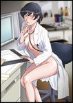  amagami areolae bad_id bad_pixiv_id black_hair breasts censored chair chart computer convenient_censoring desk labcoat large_breasts legs long_legs naked_coat office_chair open_clothes osomatu-sama pen penlight sitting smile solo stethoscope tsukahara_hibiki 