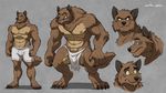  abs anthro biceps big_muscles black_nose boxers brown_fur canine claws clothed clothing fangs fur grin half-dressed handsome inpu loincloth male mammal muscles nipples pecs pose smile solo standing toe_claws topless transformation underwear were werewolf wfa wolf yellow_eyes 