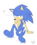  blue_hair erection green_eyes hair hedgehog looking_at_viewer male mammal penis plain_background purring seductive sega smile solo sonic_(series) sonic_the_hedgehog speeddemon tailwag video_games 