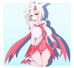  1girl artist_request bare_legs fingerless fingerless_gloves gloves headband latias natsuki_straight personification pokemon simple_background solo white_background white_hair yellow_eyes 