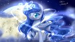  blue_hair blue_theme blush cool_colors cutie_mark equine female feral friendship_is_magic glowing hair horn horse looking_at_viewer magic mammal moon my_little_pony night outside pony princess_luna_(mlp) sparkles standing stars winged_unicorn wings xcopyen002 