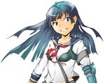  1girl 33181062 7th_dragon 7th_dragon_(series) 7th_dragon_2020 ahoge armband blue_eyes blue_hair character_request collarbone female highres school_uniform serafuku simple_background smile solo white_background 