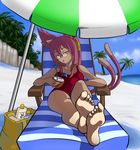 animal_ears bag barefoot beach beach_umbrella blazblue bored bow cameo cat_ears cat_tail chair cocktail_umbrella coconut crazy_straw crossed_ankles dark_souls day drink drinking_straw feet foreshortening fruit_cup full_body glasses hair_between_eyes hair_bow highres jitome kokonoe long_hair looking_at_viewer lotion_bottle lounge_chair mario_grant multiple_tails ocean one-piece_swimsuit orange_eyes outdoors palm_tree pince-nez pink_hair ponytail reclining red_swimsuit shade solaire_of_astora soles solo souls_(from_software) swimsuit tail tree tropical_drink umbrella 