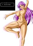  1girl abs blush breasts censored chunsoft dragon_quest dragon_quest_iv enix highres huge_breasts large_breasts long_hair manya nude purple_hair pussy rainkeru solo thick_thighs thighs toned translation_request 