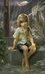  bad_id bad_pixiv_id barefoot blonde_hair brown_eyes chain-link_fence child coin dirty dirty_feet fence fine_art_parody higurashi_no_naku_koro_ni matsuribayashi-hen parody rain realistic see-through short_hair sitting skyape solo style_parody tanashi_miyoko the_little_beggar toes wet wet_clothes william-adolphe_bouguereau_(style) younger 