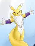  at canine digimon fox free fur glove hug hugs looking looking_at_viewer male mammal plain_background renamon solo viewer white wiskar yang yellow yellow_fur ying 