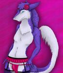  blue_eyes claws crossdressing flower fluffy_tail fur gay girly herm hot intersex invalid_tag legwear male maleherm nude pietrosergal pink pink_background pink_clothing pinup plain_background pose purple purple_fur rattlecan sergal skirt slim solo stockings string thin thong 